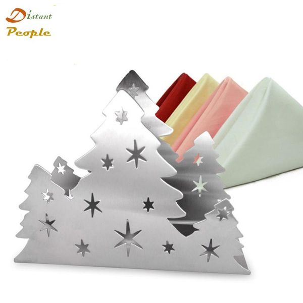 Cajas de pañuelos, servilletas creativas con forma del árbol de Navidad, soporte de papel para servilletas de acero inoxidable, organizador, caja contenedora, Decoración de mesa