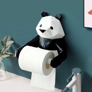 Tissue boxes servetten creatief hang panda standbeeld roll papieren houder muur mount hars sculptuur home badkamer decor cadeaubry decoratie droog