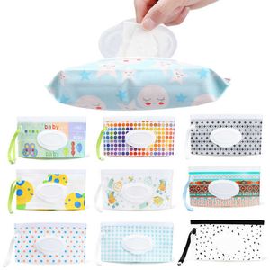 Tissue Boxes Napkins EVA Baby Wet Wipe Pouch Cute SnapStrap Refillable Wet Wipes Bag Flip Cover Tissue Box Outdoor Useful Baby Stroller Accessory Z0505