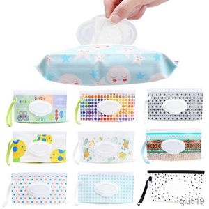 Boîtes à mouchoirs Serviettes EVA Baby Wet Wipe Pouch Mignon Snap-Strap Rechargeable Lingettes Humides Sac Flip Cover Tissue Box Extérieur Utile Bébé Poussette Accessoire R230715