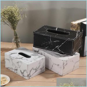 Cajas de pañuelos Servilletas Ever Perfect Modern Marble Rec Caja de pañuelos de cuero sintético Servilleta Soporte de papel higiénico Dispensador de caja Decoración para el hogar Dhy2H