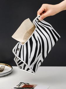 Boîtes à mouchoirs Serviettes pied de poule motif zèbre papier damier dans les toilettes voiture cuir PU salon créatif haut de gamme lumière luxe 221008
