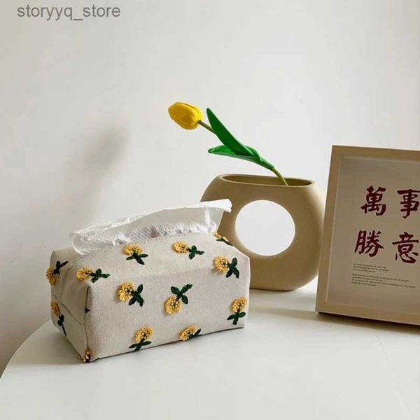 Cajas de pañuelos Servilletas Caja de pañuelos de flores pequeñas japonesas Cartón de lujo ligero Sala de estar Comedor Decoración Cubierta de servilleta Cubierta de tela encantadora Q240222