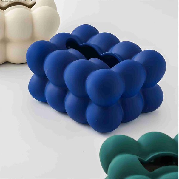 Boîtes à mouchoirs en forme de boule bleue Klein, boîte à mouchoirs de luxe en forme de boule, étui à serviettes pour le visage, organisateur de mouchoirs bleu pour la maison, le salon, la décoration de bureau, cadeau Q240222
