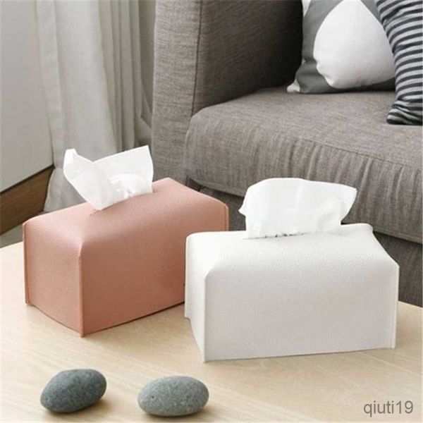 Cajas de pañuelos Servilletas Caja de pañuelos de cuero de PU creativa grande Servilletero Hogar Decoración del coche Dormitorio Sala de estar Cocina Rollo de papel Estuche de almacenamiento R230714