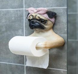 Tissueboxen servetten Levense hars pug honden doos roll houder muur gemonteerd toiletpapierbus Home Props9720852