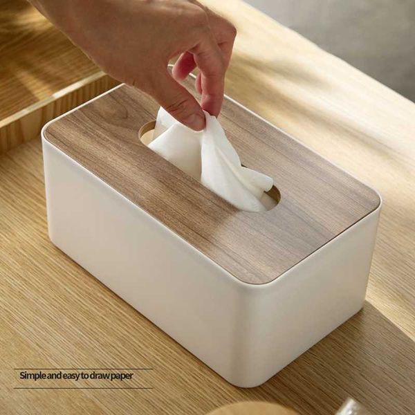 Cajas de pañuelos Servilletas Sala de estar Escritorio Bambú japonés y caja de pañuelos de madera Caja de papel de dibujo simple Caja de almacenamiento multifuncional creativa para el hogar Z0505