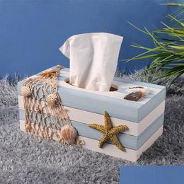 Tissueboxen servetten mediterrane stijl papieren kast houten geschilderde gezichtsdoos voor badkamer huisdecoratie vis zeesterren druppel dh8bq