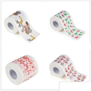 Boîtes à mouchoirs Serviettes Joyeux Noël Papier toilette Impression créative Modèle Série Rouleau de papiers Mode Drôle Nouveauté Cadeau Eco F Dhjse