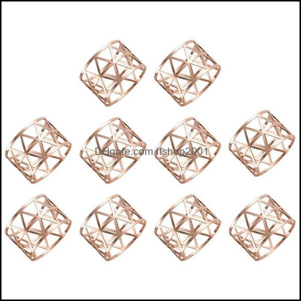 Cajas de pañuelos Servilletas Anillo de servilleta Conjunto Metal 10 piezas Aleación de oro rosa Geometría Corte Decoraciones de mesa Arreglo exquisito Ho Ffshop2001 Dhfzn