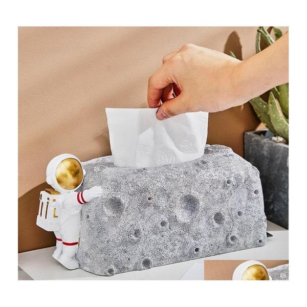 Cajas de pañuelos Servilletas Soporte de caja de astronauta nórdico Adornos de resina Arte Hogar Sala de estar Mesa de comedor Estatuilla Decoración Artesanía Papel Oterm