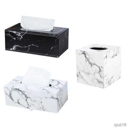 Boîtes à mouchoirs Serviettes Nordic Fashion Marble Pattern Boîte à tiroirs en cuir PU de haute qualité Boîte à papier rectangulaire Porte-serviettes en tissu en cuir domestique R230714