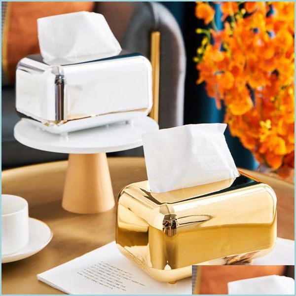 Cajas De Pañuelos Servilletas Nordic Simple Gold Box Luxury Plastic Creative Home Office Storage Paper Wrap Servilletero Towel Holder Drop De Dh0Jj