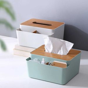 Japanese Style Tissue Box Holder with Wooden Lid, Desktop Organizer and Dispenser, Car Napkin Storage Case