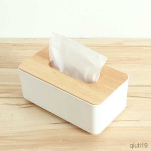 Tissue Dozen Servetten Plastic Tissue Doos Houten Deksel Ronde/Vierkante Servethouder Container Natte Tissue Papier Dispenser Koffer Modern Home Auto Organizer R230715