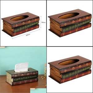 Tissue -dozen servetten retro houten boek vorm doos rec -servet papieren houder ring opslag case drop levering 2021 home tuin kitc mxhome dhji5