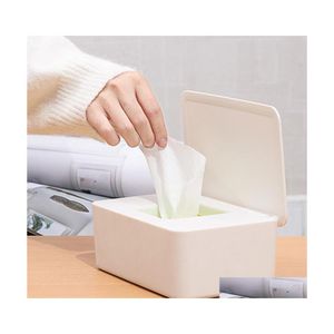 Boîtes à mouchoirs Serviettes Joint Case Wet Box Organisateur Avec Couvercle Style Japonais Maison Conteneur De Stockage En Plastique Lingettes Titulaire Bureau Offic Dhy1Z