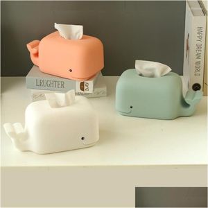 Tissueboxen servetten Sile Whale Box met telefoonhouder Napkin Dispenser Desk Accessoires Keuken Badkamer Office Opslag Drop Dharp