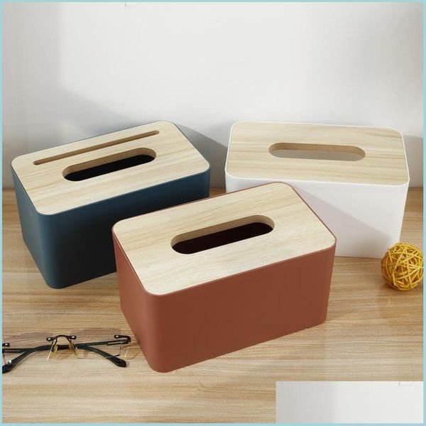 Cajas de pañuelos Servilletas Caja con estilo simple Er de madera Papel higiénico Servilleta de madera Estuche para el hogar Coche Sala de estar Dispensador de pañuelos Bdebag Dhfez