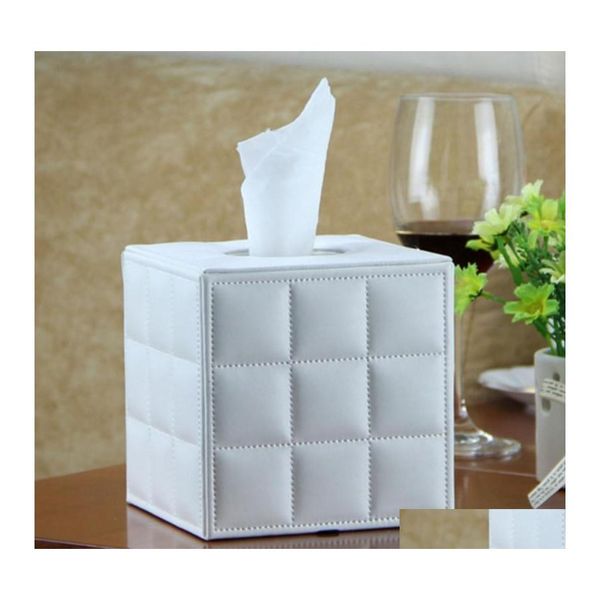 Cajas de pañuelos servilletas cuadradas de calidad para el hogar caja de moda de cuero Pu soporte de tubo de papel de rollo entrega de alta caída hogar jardín cocina Otcow