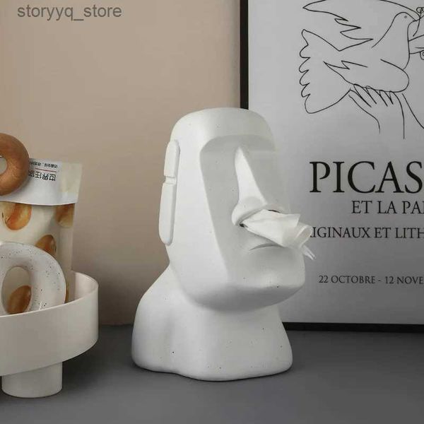 Cajas de pañuelos Servilletas Tejido Caja de papel creativa Caja de pañuelos Isla de Pascua Estatua de roca Personalidad Escultura de piedra Titular de pañuelos para el hogar Caja de servilletas Q240222