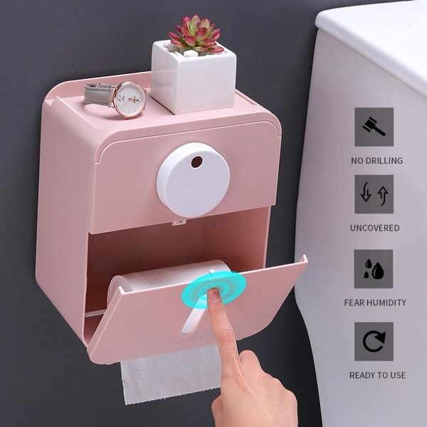 Boîtes à mouchoirs serviettes toilette sans poinçon mural étanche créatif tiroir porte-rouleau boîte à serviettes pour porte-papier
