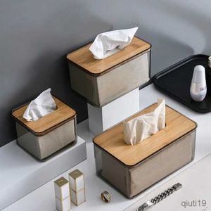 Tissueboxen servetten transparante weefselbox verwijderbare houten omslag papieren handdoek opbergdoos Napkin opslagcontainer Home auto papier Dispenser R230715