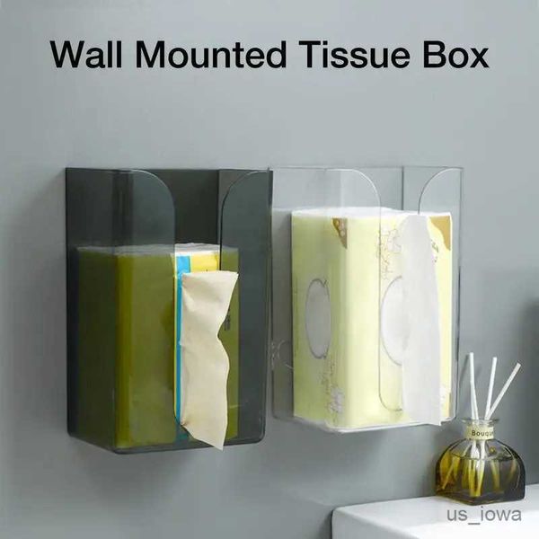 Cajas de pañuelos Servilletas Caja de pañuelos montada en la pared Soporte dispensador de pañuelos de pared rectangular sin clavos Caja de pañuelos faciales de pared para baño Cocina