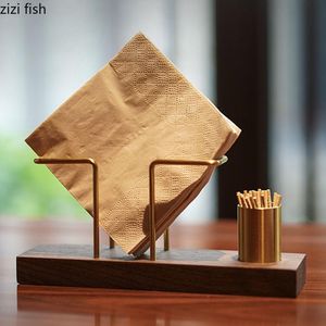 Boîtes à mouchoirs Serviettes Noyer/Hêtre Support en bois massif Boîte de rangement en laiton Serviette de table à manger Étui à serviettes en papier minimaliste