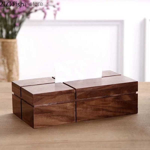 Cajas de pañuelos Servilletas Cajas de pañuelos de madera de nogal Escultura cruzada Caja de toalla de papel Sala de estar Mesa de centro Soporte para caja de pañuelos extraíble Decoración moderna para el hogar Q240222