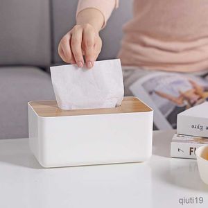 Tissue Boxes Napkins Wooden Tissue Box Napkin Holder Bamboo Lid Top Handkerchief Case Wipes Dispenser Toilet Paper Organizer Container Home Car Items R230714