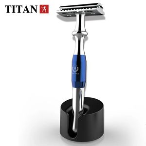 Rasoir de sécurité Titan en forme de T pour hommes, poignée en métal, lame remplaçable, machine pour le rasage, 240119