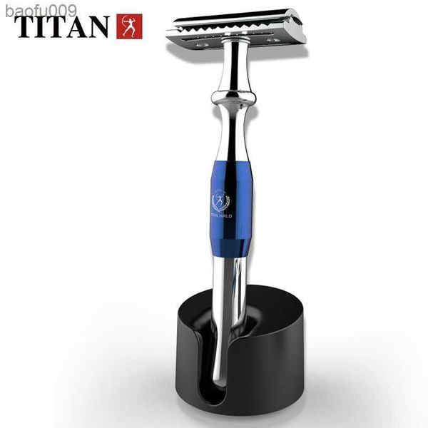 Titan T-förmiger Rasierer, Sicherheitsrasierer für Herren, Metallgriff, austauschbare Klinge, Rasiermaschine zum Rasieren, L230520