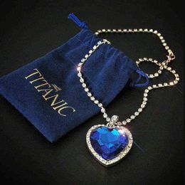 Titanic coeur d'océan bleu coeur amour pour toujours pendentif collier sac en velours Y1218212R