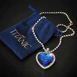 Titanic Heart of Ocean blauw hart love forever hanger Ketting fluwelen zakje Y1218193l