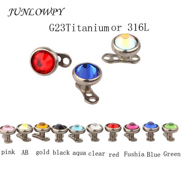 Titanio 316L micro Skin Diver Piercing dérmico Crystal dérmico Jeweled Piercings Anillos superiores Hide in Body Jewelry2553