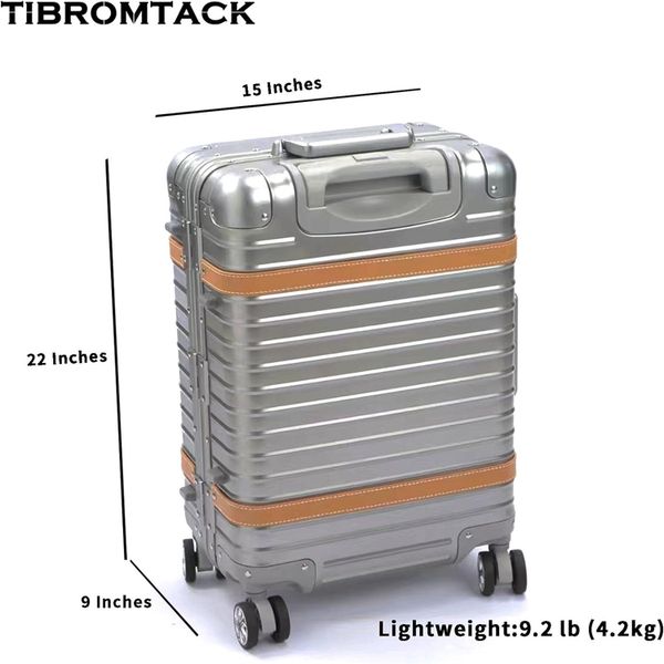 Valises de 20 pouces approuvées par les compagnies aériennes, valises à roulettes en métal de luxe, coque rigide en métal Titan avec serrure TSA