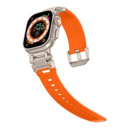 Adaptateur métallique en acier couleur titane, bracelets en silicone TPU, bracelet S9 pour Apple Watch Series 3 4 5 6 7 8 9 SE Ultra 2 iWatch 42 44 45 49 mm