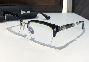 Titane Lunettes Argent Noir Demi-Cadre Pull Lentille Claire Hommes Mode Lunettes De Soleil Cadres avec boîte