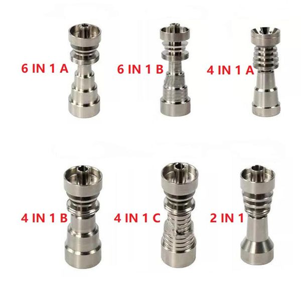 Titanium Nail Universal Domeless Accessoires 10mm 14mm 19mm 6 en 1 double fonction GR2 réglable Dab Rig pour les hommes et les femmes narguilé tuyau d'eau en verre Bong