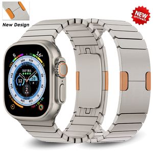 Titanium Oranje Band Voor Apple Watch 8 Ultra 49mm 45mm Link Armband Loop Voor iWatch 7 41mm 6 5 4 44mm 42 Roestvrij Stalen Band