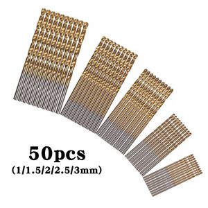 Titanium Plated Straight Shank Twist Drill High Quality Mini Twist Drill Set Hand Tool 1mm to 3mm One Set of 50PCS