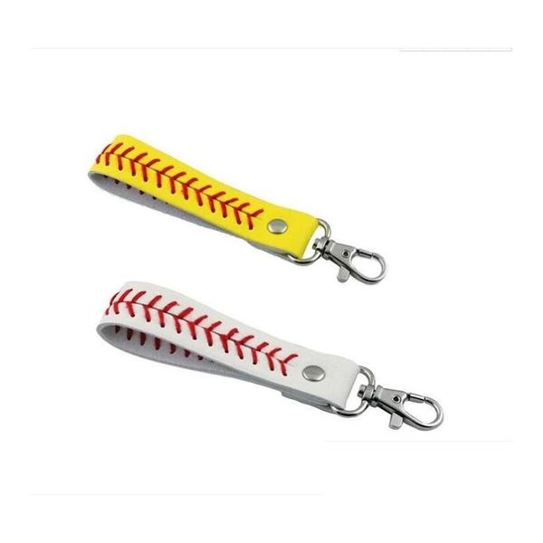 Titanium Sport Accessoires 20pcs Softball Stitch Cuir Chaîne ronde Baseball Ovale Porte-clés Corde Lanière Collier Drop Livraison Sports Dhc9Y