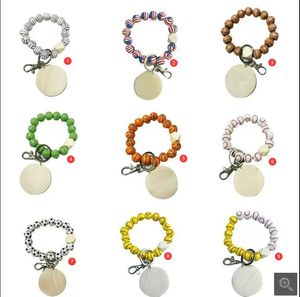 Accesorios deportivos de titanio Pulsera de bricolaje Cuentas Llavero Colgante Favor de fiesta Balón deportivo Fútbol Béisbol Baloncesto Pulsera de cuentas de madera 9 colores