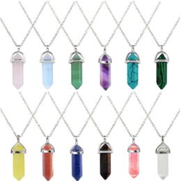 Collier d'accessoires de Sport en titane, pierre naturelle, pilier hexagonal, pendentif en cristal, pull multicolore à clavicule