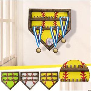 Accesorios deportivos de titanio Nuevo anillo de campeonato Soporte de exhibición decorado Medalla de béisbol Caja de regalo Artesanía de madera y entrega de gota de pared Otmxu