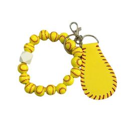 Accessoires de sport en titane nouveau bois bricolage bracelet de perles porte-clés pendentif faveur de fête ballon de sport football baseball basket-ball bracelet de perles en bois 9 couleurs
