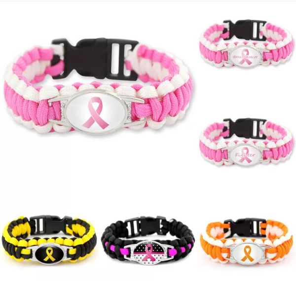 Bracelet de lutte contre le Cancer du sein en ruban d'accessoires de Sport en titane, Bracelet tressé en paracorde