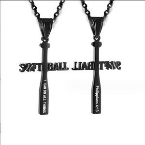 Accessoires de sport en titane croix de softball masques de receveur en argent noir croix émaillée points creux collier barré K