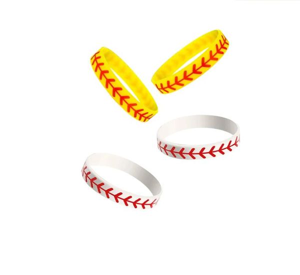 Accesorios deportivos de titanio Pulsera de silicona con estampado de rayas de softbol Pulsera conmemorativa para fanáticos Banda de goma deportiva Hombres Mujeres Accesorios de moda